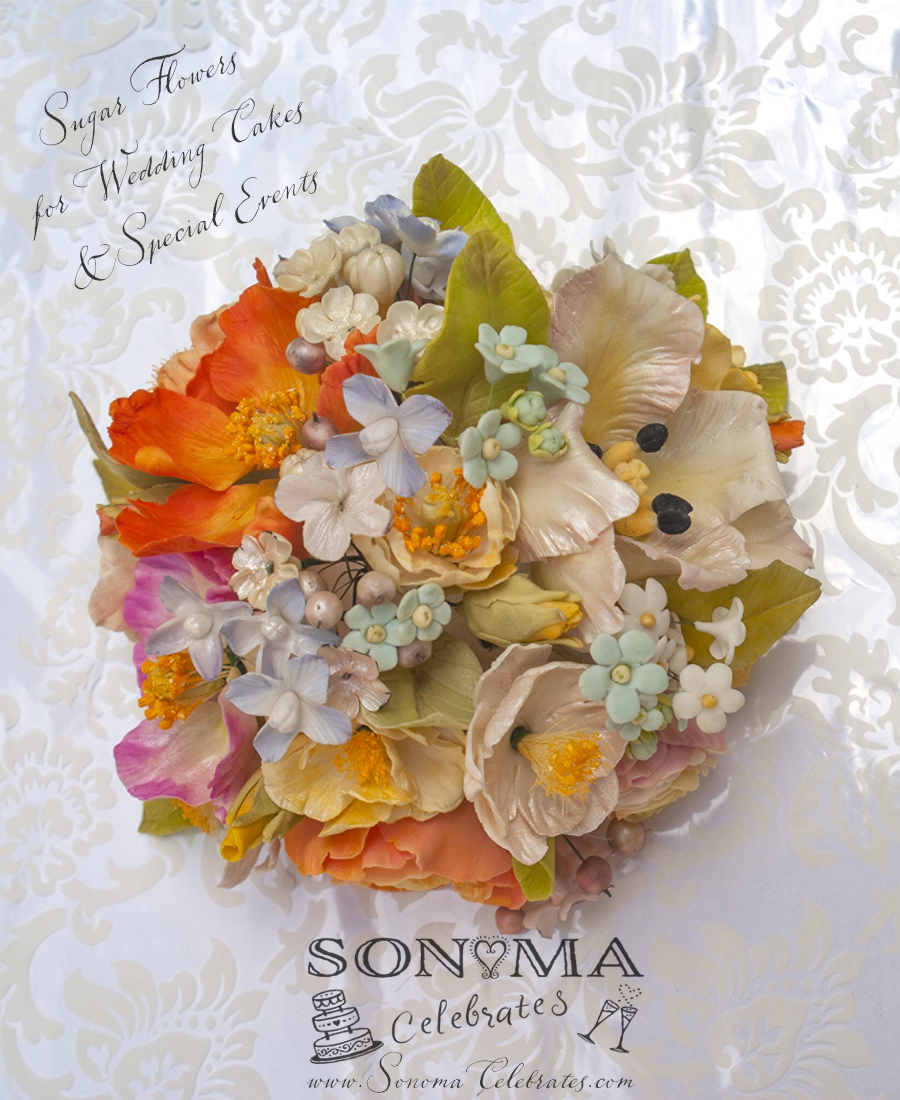 Hand Made Sugar Flowers for Wedding Cakes and Special Events at Sonoma Celebrates, owned by Irene Deem